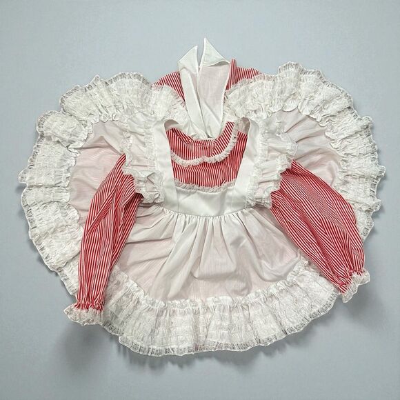Vintage MINI WORLD Red & White Pinafore Party Dress size L 9-12 Mo Full Skirt - Picture 2 of 10